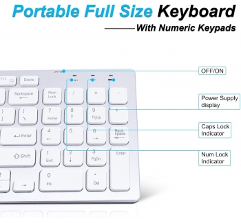 Wireless Keyboard, Wireless Connection, with Number Keyboard, Quiet Typing, Full Size Stable Connection Keyboard - Ergonomic Design, for Windows PC, Laptop, Android, Chrome, Tablet, Smart TV (White)